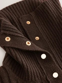 Marron chocolat - Cardigan Or à col côtelé à boutons