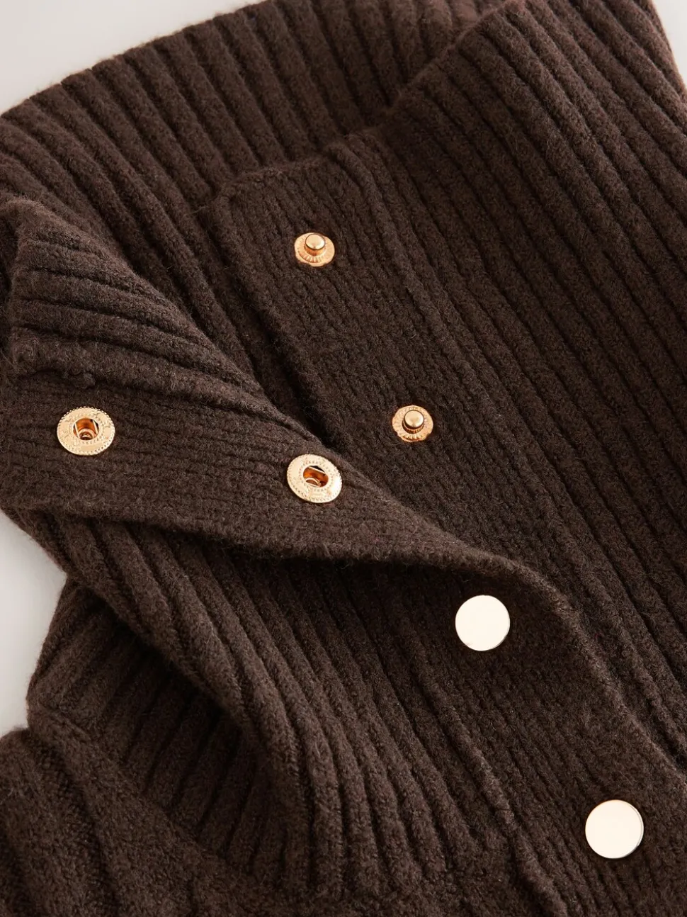 Marron chocolat - Cardigan Or à col côtelé à boutons