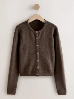 Marron chocolat - Cardigan tricoté à Col rond en laine