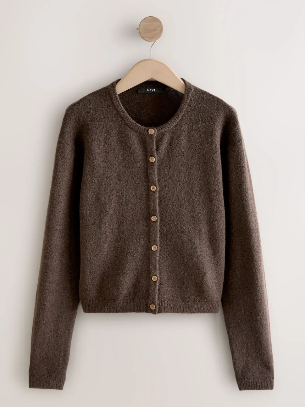 Marron chocolat - Cardigan tricoté à Col rond en laine