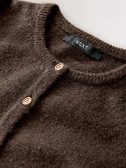 Marron chocolat - Cardigan tricoté à Col rond en laine