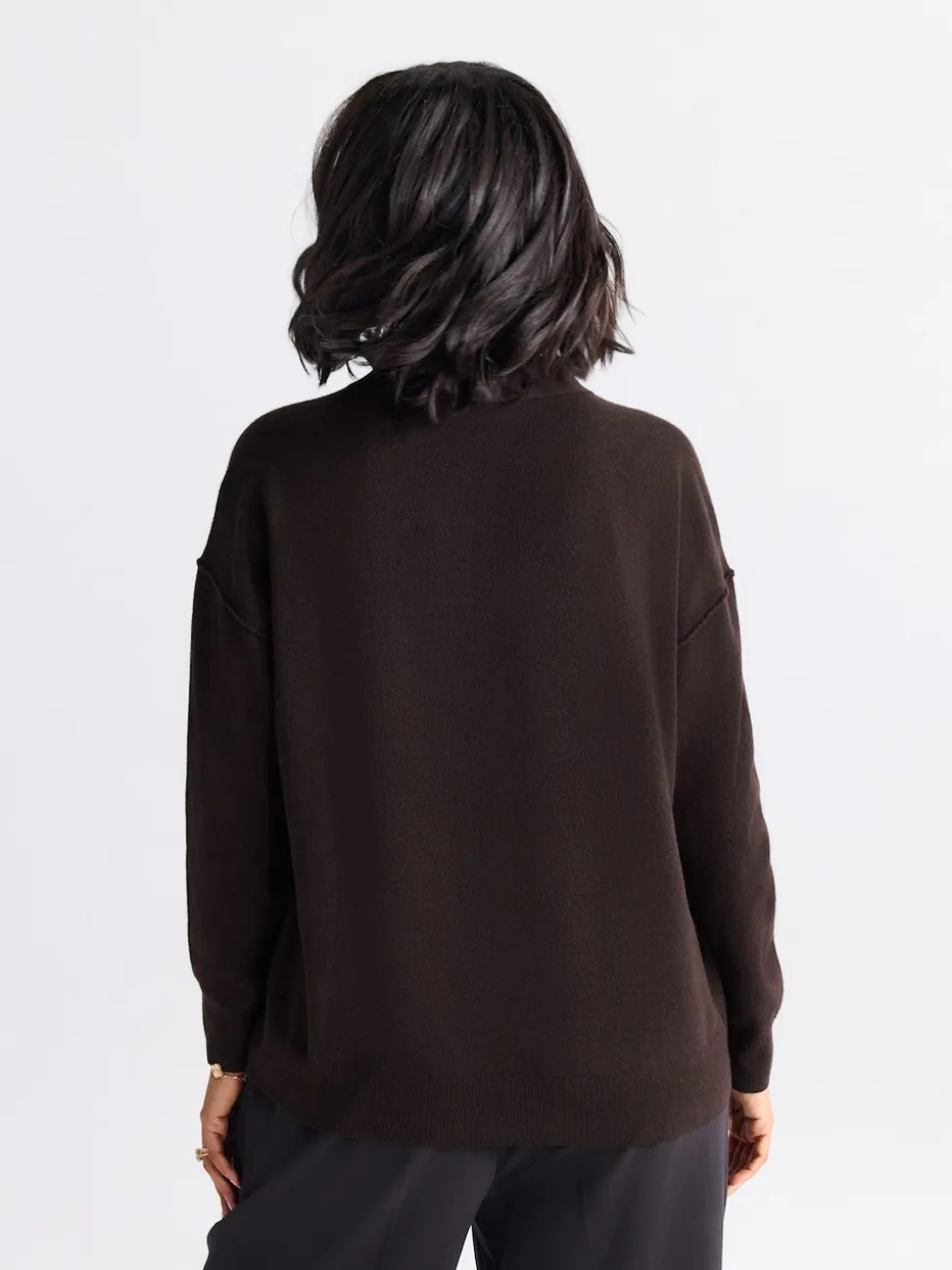 Marron chocolat - Cardigan ultra-doux à col en V avec poches