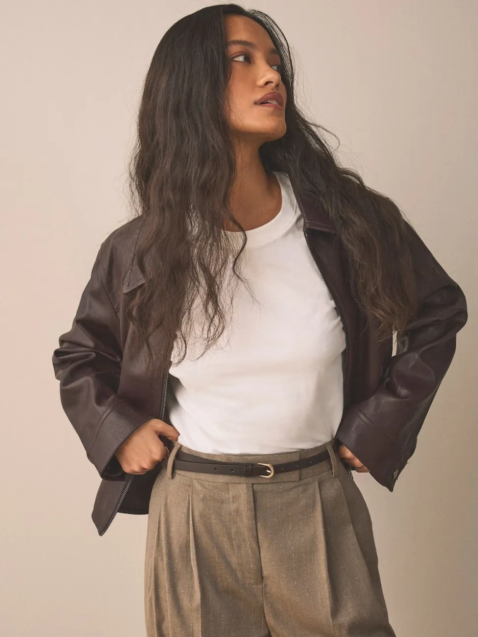 Marron chocolat - Ceinture fine en cuir