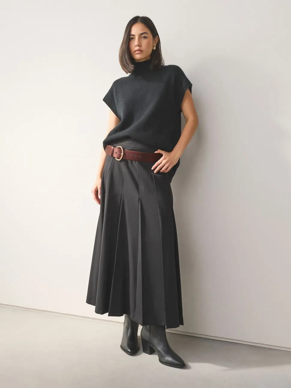 Marron chocolat - Ceinture en satin avec boucle en diamant