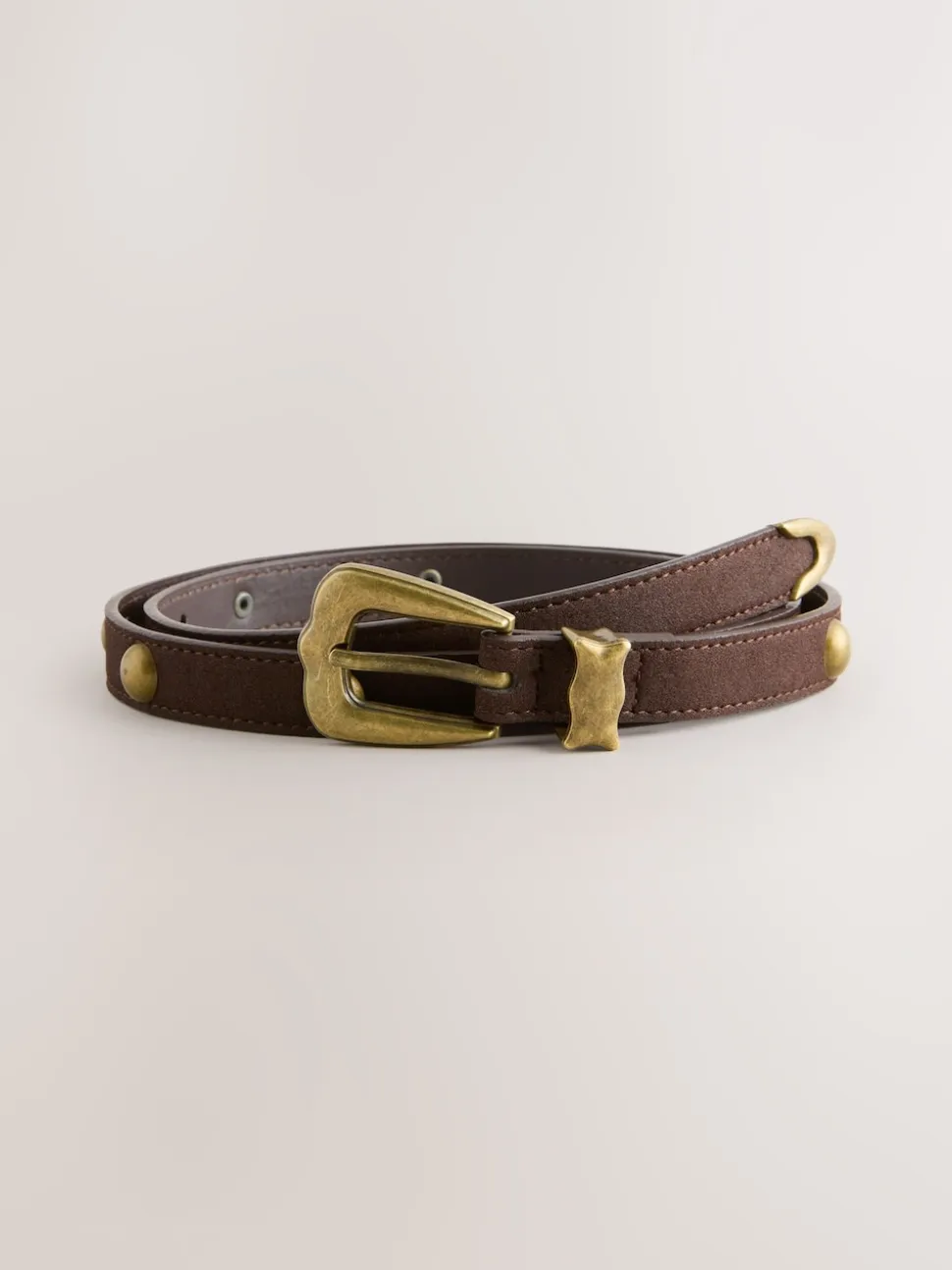 Marron chocolat - Ceinture fine à clous dôme en PU