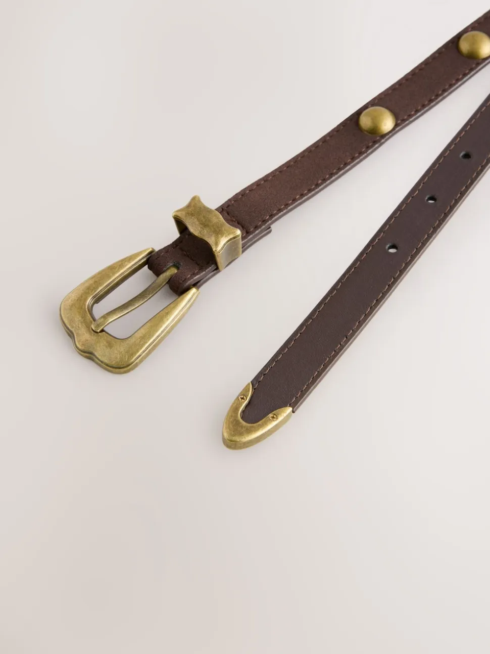 Marron chocolat - Ceinture fine à clous dôme en PU