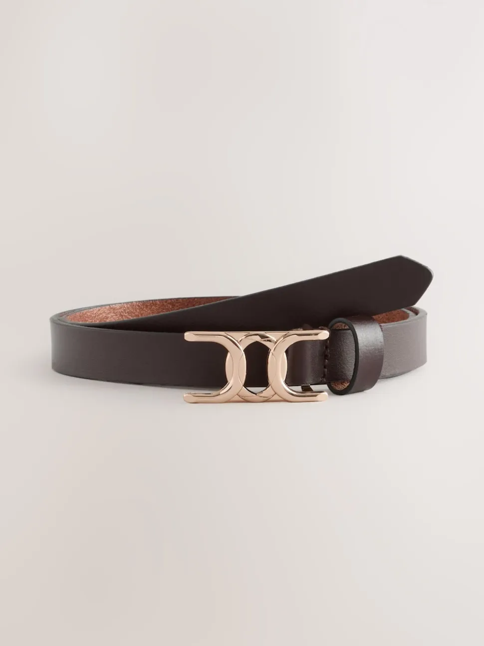 Marron chocolat - Ceintures en cuir skinny avec boucles