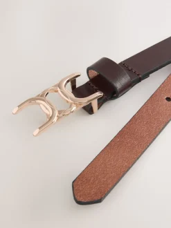 Marron chocolat - Ceintures en cuir skinny avec boucles