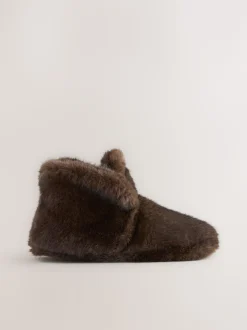 Marron chocolat - Chaussons style boots en fausse fourrure