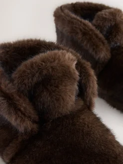 Marron chocolat - Chaussons style boots en fausse fourrure