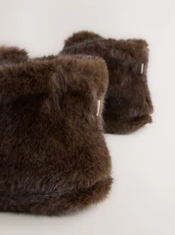 Marron chocolat - Chaussons style boots en fausse fourrure