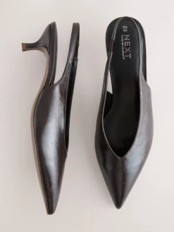 Marron chocolat - Chaussures à talons chaton à bride arrière et bout pointu