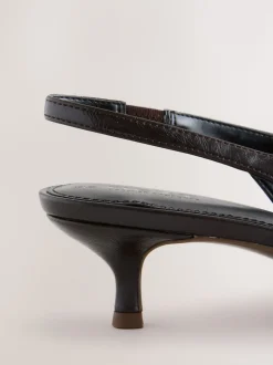 Marron chocolat - Chaussures à talons chaton à bride arrière et bout pointu