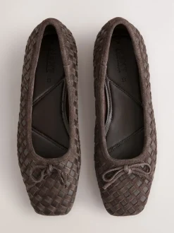 Marron chocolat - Chaussures plates tissées en cuir Forever Comfort®