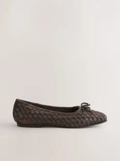 Marron chocolat - Chaussures plates tissées en cuir Forever Comfort®