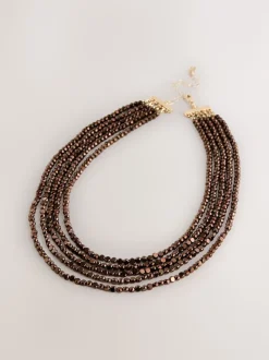 Marron chocolat - Collier plat à facettes avec gradins de perles graduées