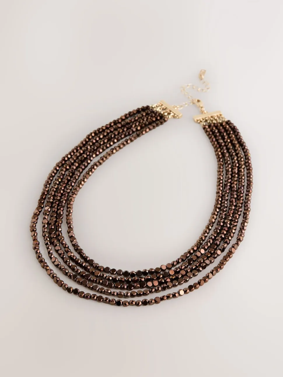 Marron chocolat - Collier plat à facettes avec gradins de perles graduées