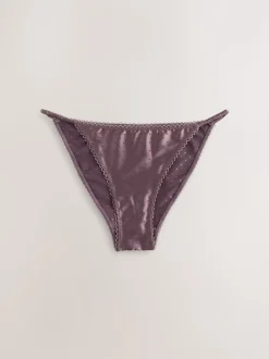 Marron chocolat - Culotte tanga à pois brillants