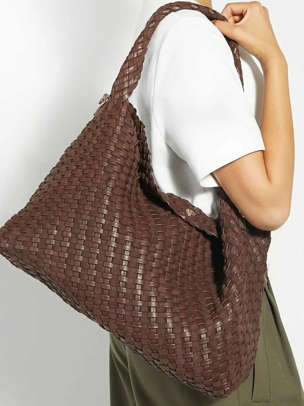 Marron chocolat - Dune London Deliberate Large Woven Slouch Bag