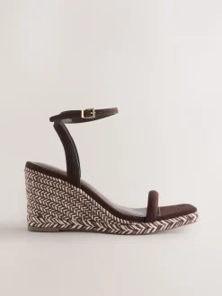 Marron chocolat - Espadrilles à bout carré et talons compensés