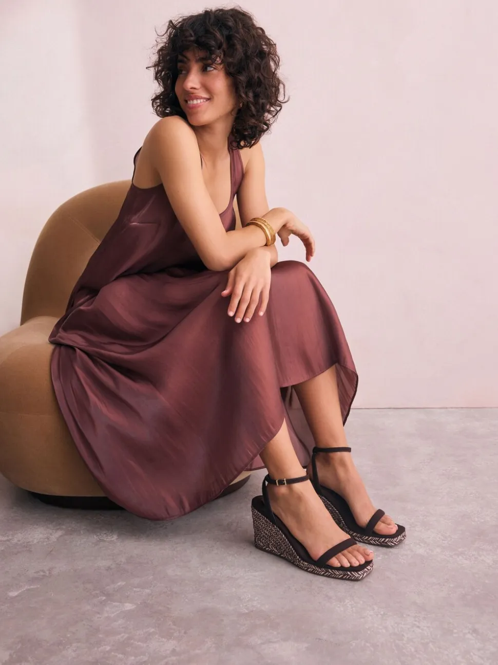 Marron chocolat - Espadrilles à bout carré et talons compensés