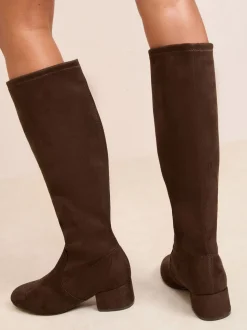 Marron chocolat - Friends Like These Bottes chaussettes hautes en faux suède à talons bloc