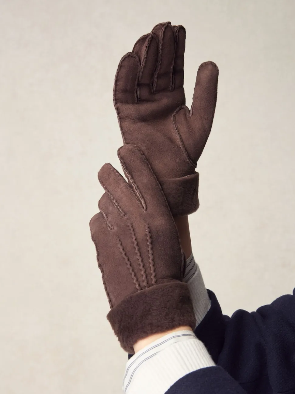 Marron chocolat - Gants N. Premium en cuir et peau de mouton