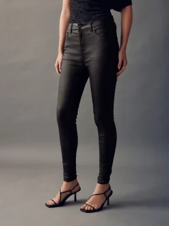 Marron chocolat - Jeans skinny en Denim enduit
