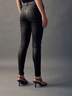 Marron chocolat - Jeans skinny en Denim enduit