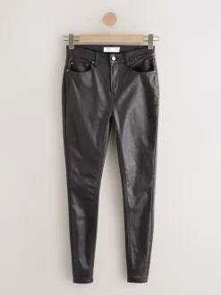 Marron chocolat - Jeans skinny en Denim enduit
