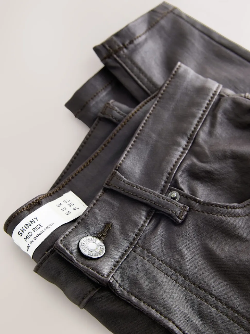 Marron chocolat - Jeans skinny en Denim enduit