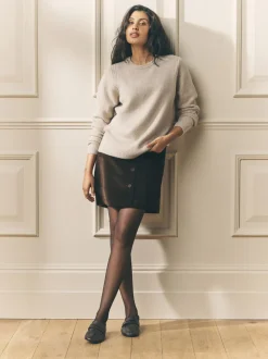 Marron chocolat - Jupe courte à carreaux Laura Ashley Dogtooth en laine