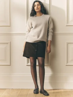 Marron chocolat - Jupe courte à carreaux Laura Ashley Dogtooth en laine
