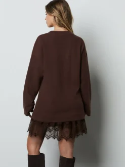 Marron chocolat - Jupe en dentelle pull 2en -1 douce