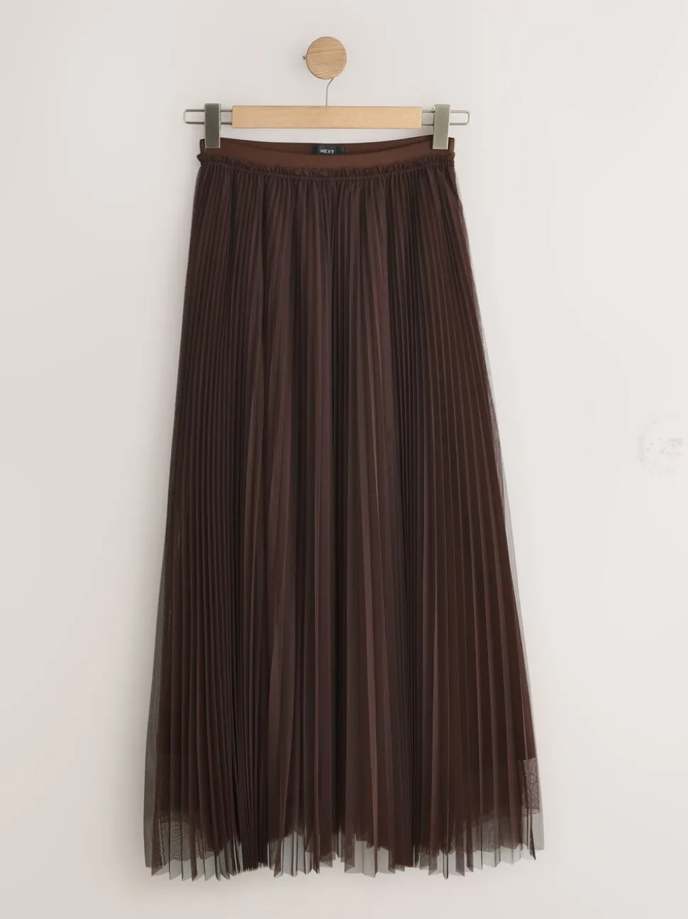 Marron chocolat - Jupe longue plissée maxi en tulle
