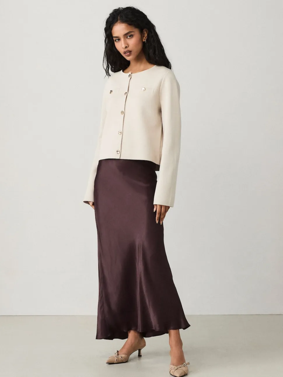 Marron chocolat - Jupe Midi Satin