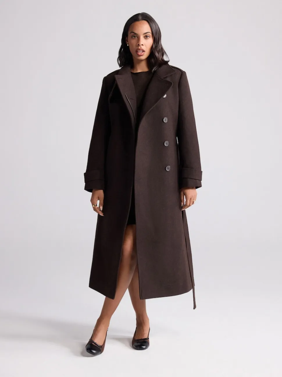 Marron chocolat - Manteau habillé à col cheminée