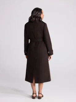 Marron chocolat - Manteau habillé à col cheminée