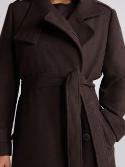 Marron chocolat - Manteau habillé à col cheminée