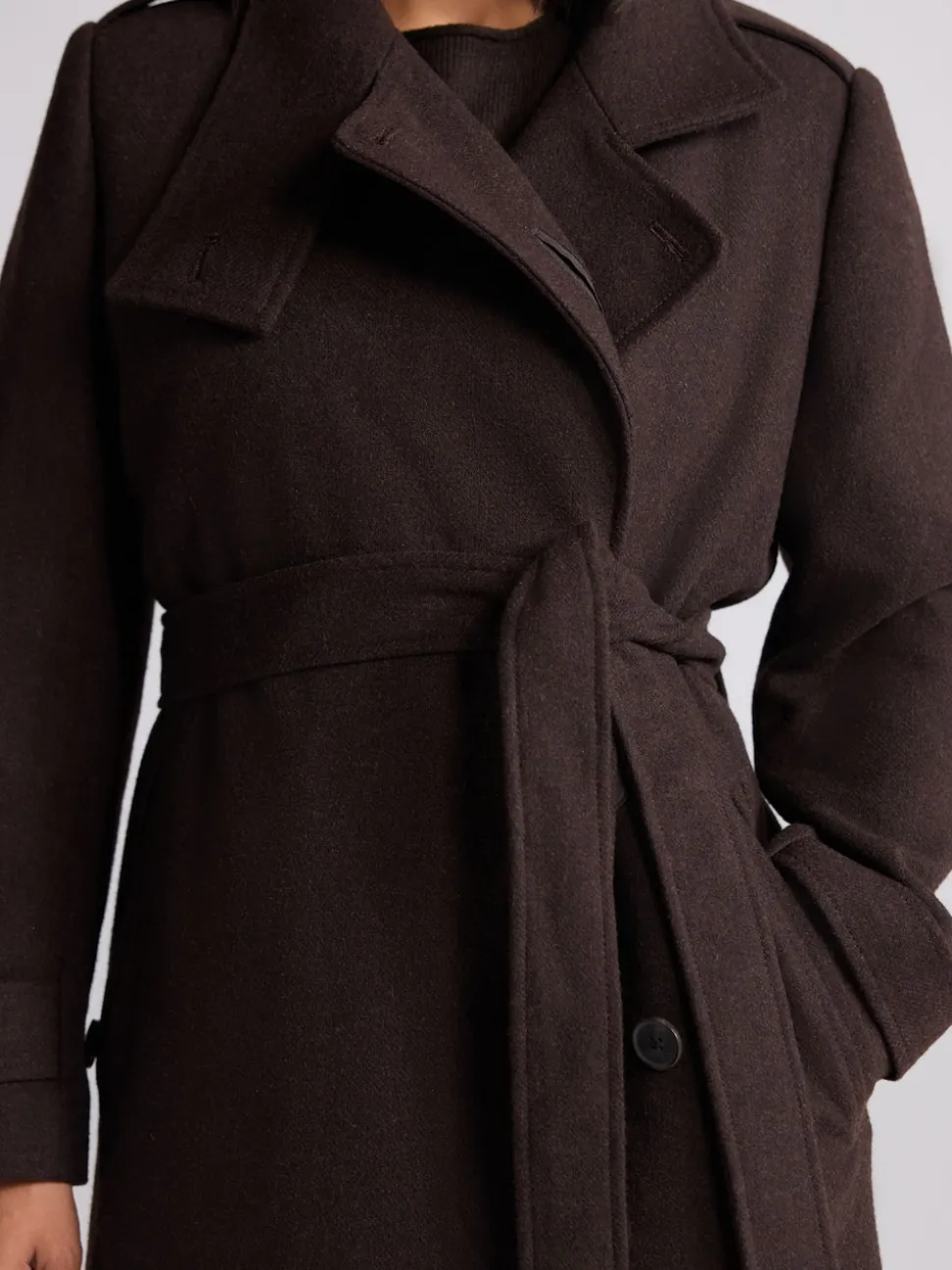 Marron chocolat - Manteau habillé à col cheminée