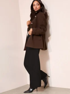 Marron chocolat - Manteau mi-long Friends Like These col cheminée boutonné sur le devant
