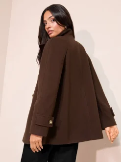 Marron chocolat - Manteau mi-long Friends Like These col cheminée boutonné sur le devant