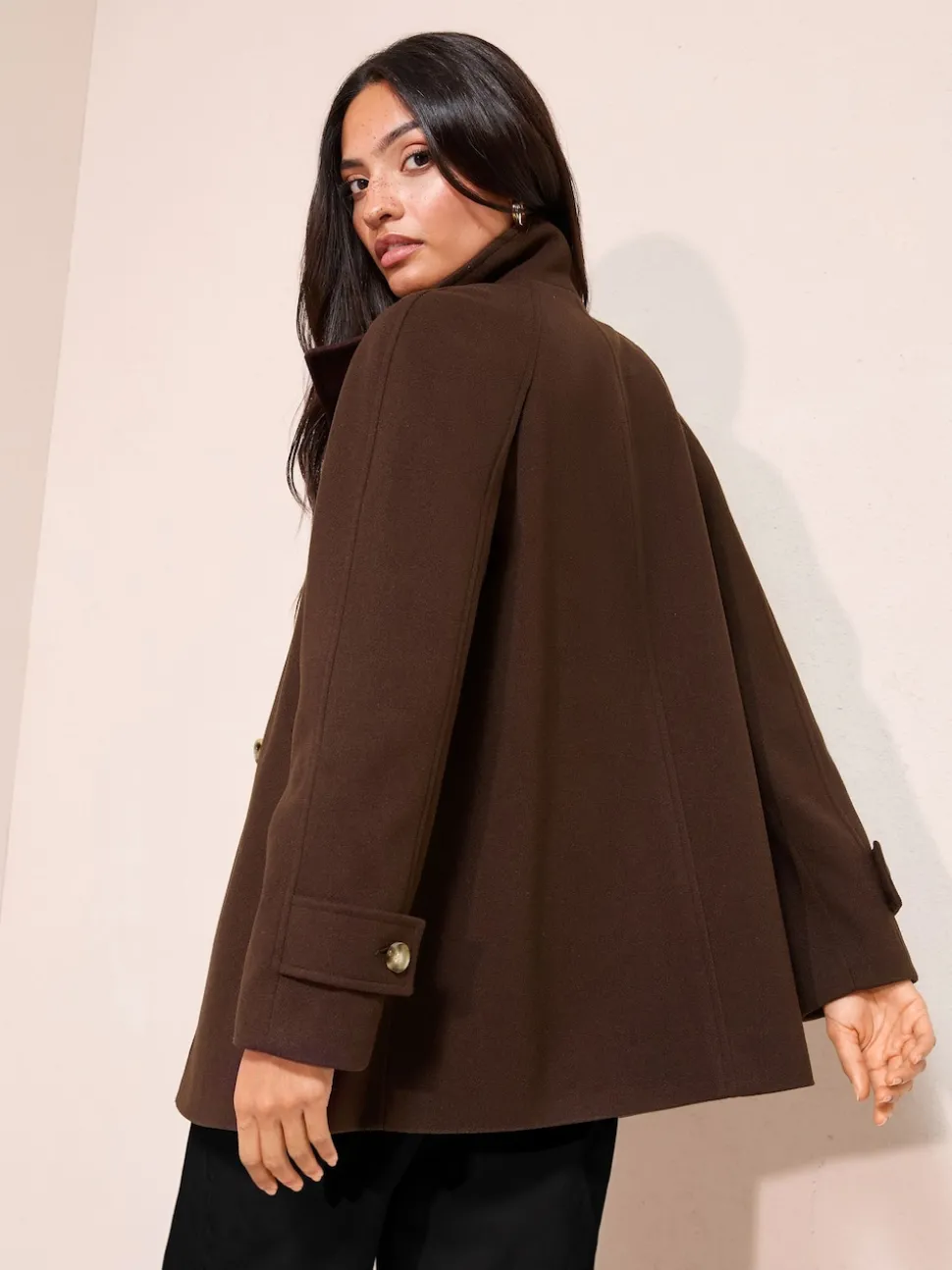Marron chocolat - Manteau mi-long Friends Like These col cheminée boutonné sur le devant