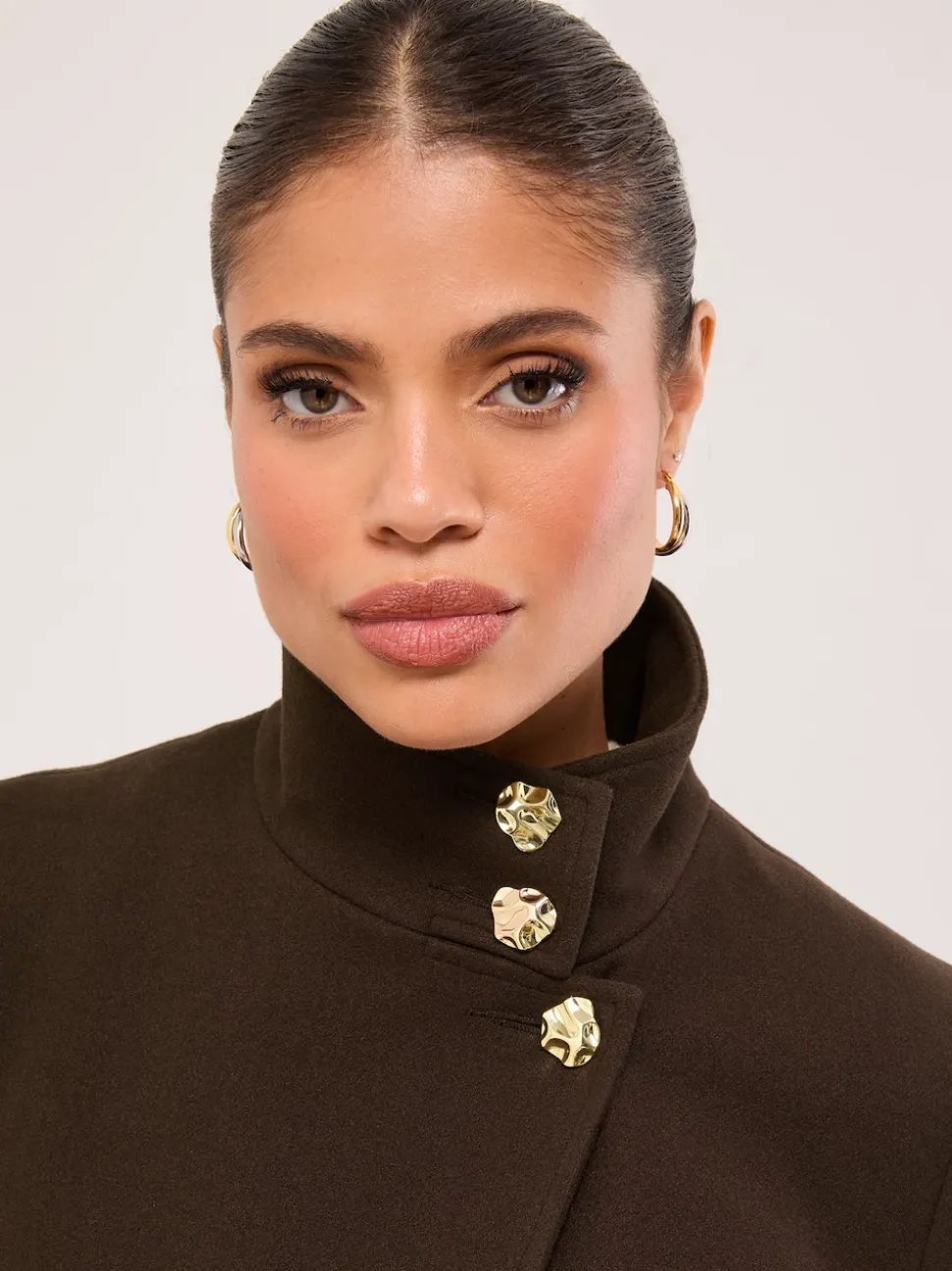 Marron chocolat - Manteau mi-long Lipsy col cheminée