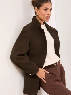 Marron chocolat - Manteau mi-long Lipsy col cheminée