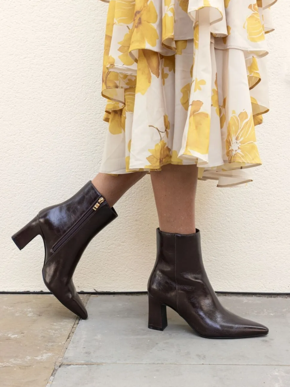 Marron chocolat - Novo Bottes Kimberley Point à talon carré