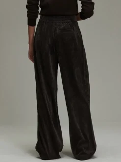 Marron chocolat - Pantalon large en velours côtelé