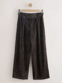 Marron chocolat - Pantalon large en velours côtelé