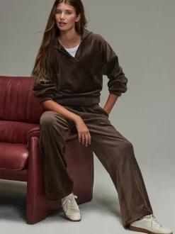 Marron chocolat - Pantalons en velours côtelé doux à jambe large