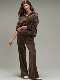 Marron chocolat - Pantalons en velours côtelé doux à jambe large